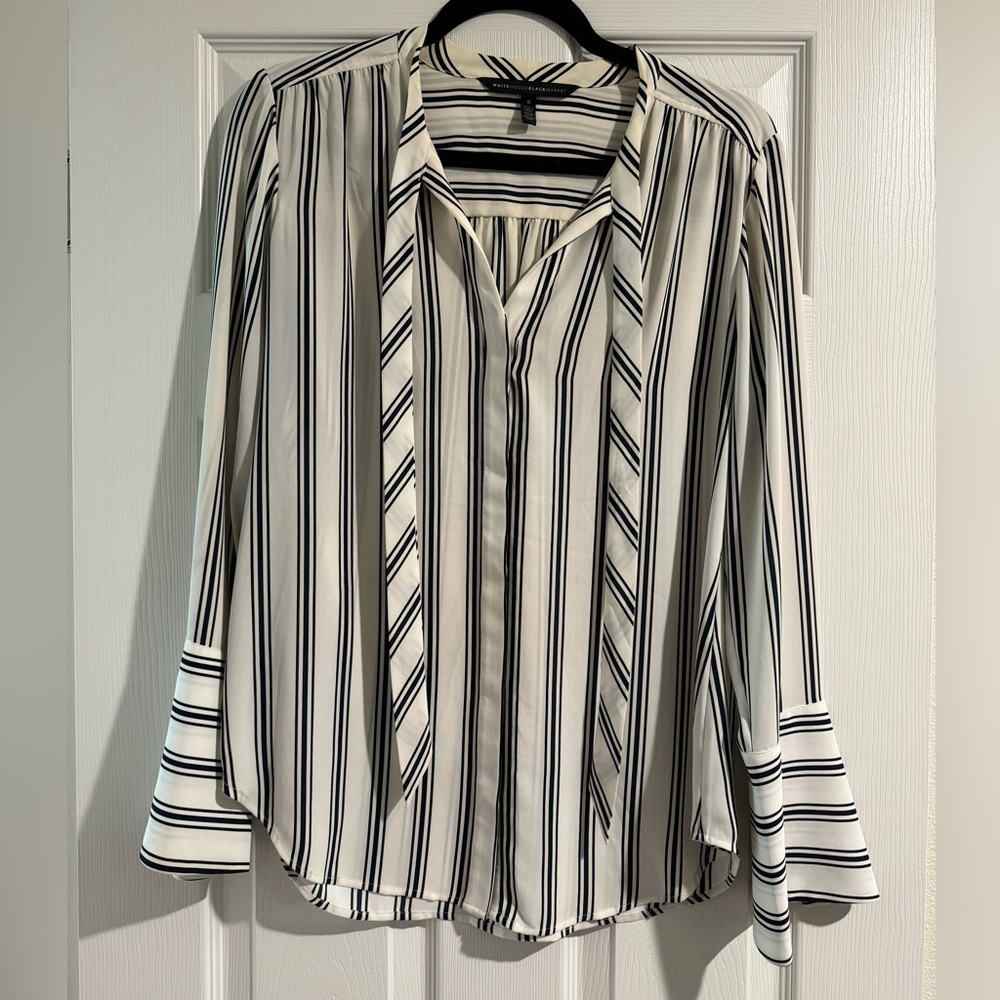 Striped White House Black Market Blouse with Bell sleeves